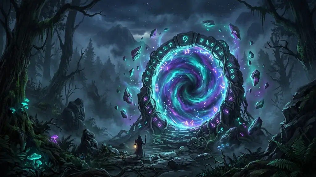 Mystischer Wald mit Portal